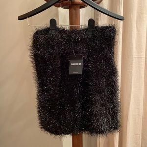Forever 21 Black Tinsel Fur Mini Skirt